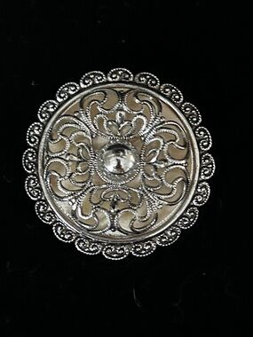 Silver Filigree Round Brooch with Center Dome
